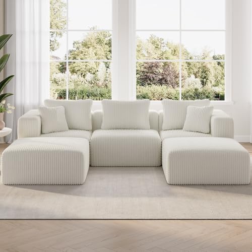 Image of Novilla 106 inch Modular Sectional Sofa, U Shape Cozy Sectional Couch, Modern Cloud Design with Smarts Coil Support, Boneless Sectional Couch for Living Room Apartment, No Assembly Required, Beige