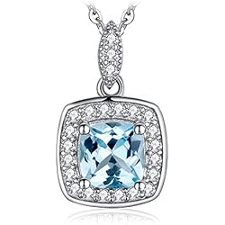 Gargantilla Oro Blanco Y Circonitas JewelryPalace Halo Collar Mujer Plata Colgante 1.2ct Topacio Azul Cielo Natural Corte Cojín, Collar Niña de Plata de Ley 925 con Piedra Preciosa en Cadena de Caja 45cm, Conjunto Joyas Mujer