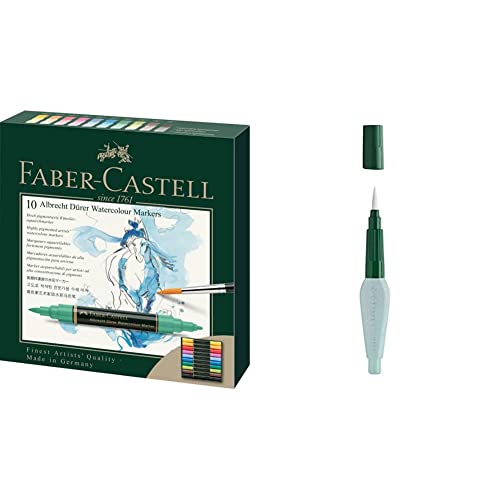 Faber-Castell 160310 Aquarellmarker Albrecht Dürer mit Doppelspitze für flächigen und präzisen Farbauftrag, 10er Etui, bunt & 185105 - Art & Graphic Wassertankpinsel, 1 Stück, medium brush