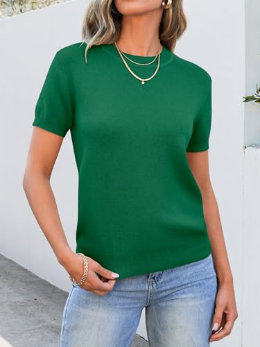 Image of ANRABESS Womens Short Sleeve Sweaters Wool Blend Crew Neck Sweater Shirts Business Casual Work Tops 2026 Summer Outfits