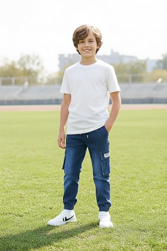 Image of NATUST Boys Cargo Joggers Drawstring Jogging Pants Kids Elastic Waist Trousers 5-14 Years