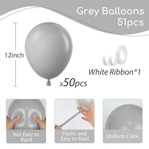 Image of Gray Balloons 12 inch, Grey Latex 50pcs Party Balloons