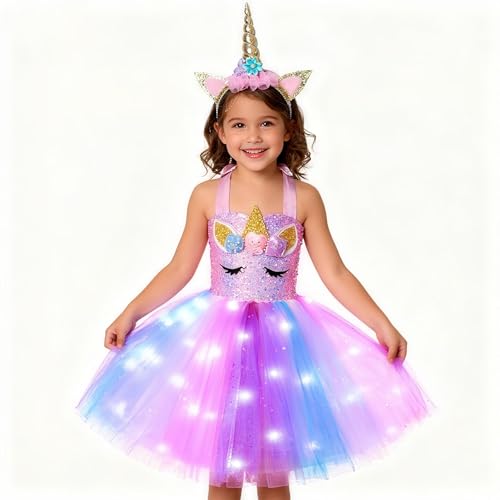 Disfraz de unicornio rosa con luces para niñas 3-4 años miniatura 3