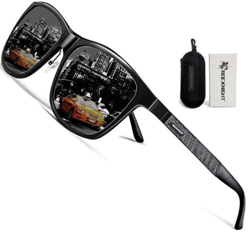 ROCKNIGHT Driving Sunglasses for Men Polarized UV Protection Metal Frame Cool Outdoor Casual UV400 Sunglasses Hiking Travel