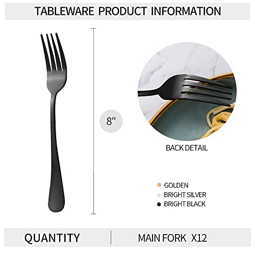 Rygten Qu 12Pcs Black Stainless Steel Dinner Forks, Silverware Forks, Flatware Forks Set Of 12, Dishwasher Safe #TOP1