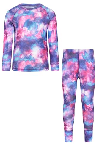 Mountain Warehouse Talus Printed Kids Top & Pant - Lightweight Baselayer Girls & Boys Winter Set, Quick Dry Bottom & Tee, Wicking - Best for Winter, Outdoor, Travelling Dark Purple Kids Size 3-4 Years