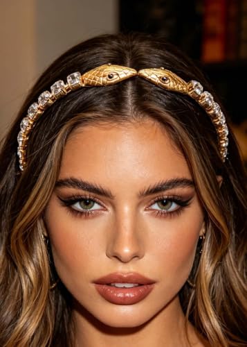 Fdesigner Rhinestone Snake Headband Gold Serpent Headbands Thin Crystal Headpieces for Women