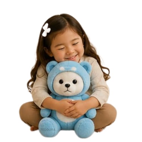Image of Hoddie Teddy Soft Toy for Girls Boys Kids, Dark Blue, Cap Plush Stuffed Baby Gift Birthday, 30 cm