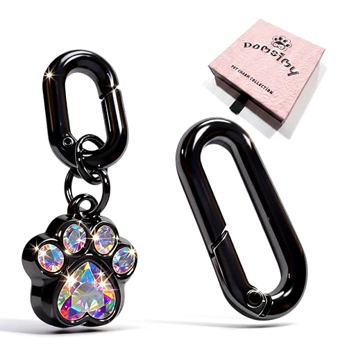 Domsimy Paw Print Crystal Charm for Dog Cat Collar - Sparkling Simulated Diamond Pendant with Double Safety Clasps - Small Pet Jewelry Charm for Puppy Kitten - Also Fits as Purse Charms & Keychain Decor