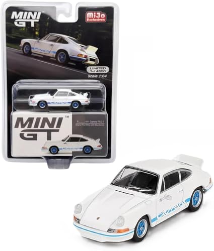 Collectibles Diecast Model Car Compatible with Mini GT 1:64 Porsche 911 Carrera RS 2.7 Grand Prix White with Blue Livery Limited Edition MGT00715