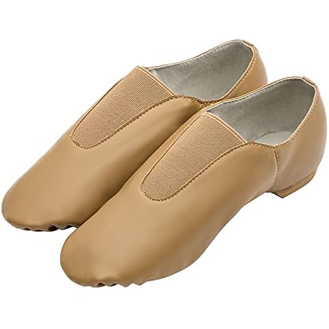 Asyusyu Jazz Shoes PU Leather Dance Shoes Upper Elastic Slip Modern Dance Shoes for Kids, Brown (1.5lit) Cover