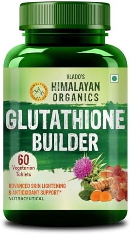 Vlado’s Himalayan Organics Glutathione Builder With Vitamin C,E,B6 & Curcumin,Antioxidant Support for Anti-Ageing,Youthful & Brightening Skin | Good For Men And Women - 60 Veg Tablets