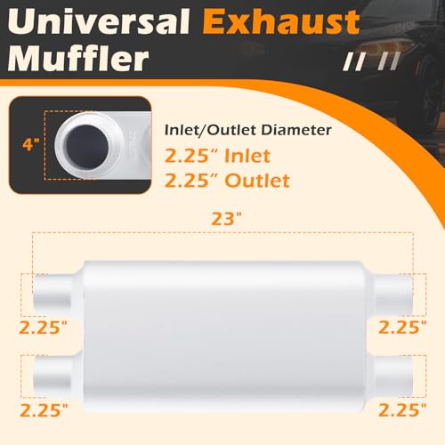 Image of A-KARCK Universal Exhaust Muffler 2.25 inch Dual Inlet 2.25 inch Dual Outlet, 23 inch Overall Length Aluminized Steel Aggressive Sound Race Muffler for Cars, Trucks