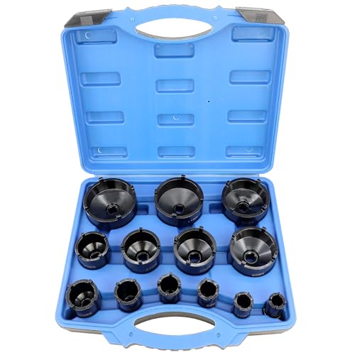 13pc Spindle Nuts Socket Kit Ball Joints Axle Locknut Remove Install Locking Hub Socket for KM Groove Nuts 4 Teeth Exterior with 1/2 21.5mm 25mm 30mm 32.5mm 36mm 43mm 48.5mm 57mm 62.5mm 69mm 76mm