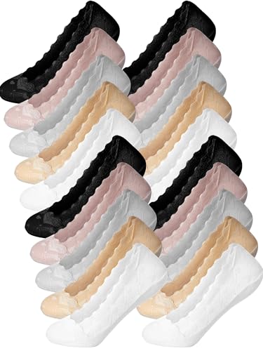 Image of 10 Pairs Womens Lace Ankle Socks Non Slip Low Cut and No Show Lace Socks Sets for Loafers Flats