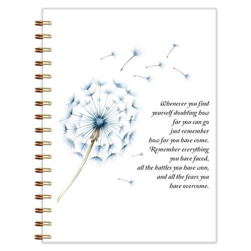 Qnhij Blue Dandelion Spiral Notebook 5.5x8.3, Inspirational Quote Notebook, Motivational