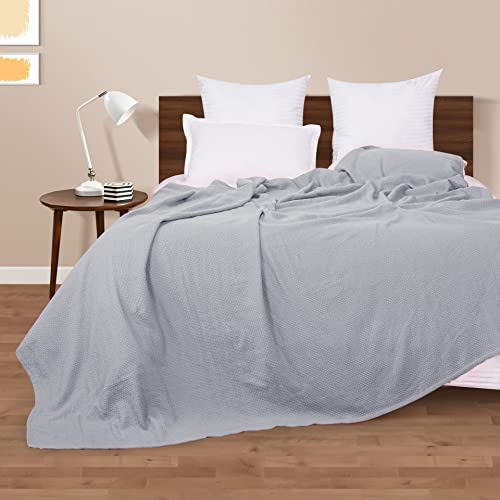 Boutiquo 100% Cotton Bed Blanket, Breathable Thermal Blanket Full - Queen Size, Soft Honeycomb Waffle Blanket 90"X90", Cotton Bed Blanket, Perfect For Layering Any Bed For All Season, Light Grey #TOP3