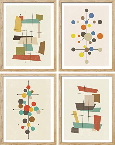 SIGNWIN Framed Mid-Century Modern 1960s Vintage Nordic Polygons Wall Art,