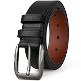 JASGOOD Ceinture Homme Cuir avec Boucle Réglable 38 mm Large et 4 mm Fort Ceinture de travail homme pour Jeans Costume Pantalon,Noir(boucle argenté),Taille 88 98 cm(Longueur 115 cm)