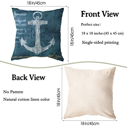 Dskgsjh Coastal Throw Pillow Covers Set Of 4 Ocean Anchors Theme Nautical Outdoor Navy Blue Cushion Pillow Cases For Patio Couch Sofa Beach Car Home Decoration Throw Pillow 18X18 Inch #TOP5