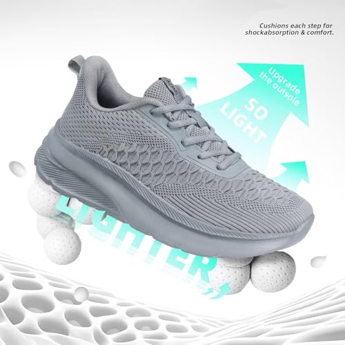 Image of KEEZMZ Mens Walking Shoes Lightweight Breathable Tennis Running Shoes Mesh Non-Slip Casual Comfortable Fashion Sneakers Work Gym Workout Athletic Sport Trainers Grey, 9.5