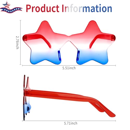 12PCS Star Sunglasses Rimless Glasses Transparent Eyewear Party Favors 4th of July Outfit Patriotic2