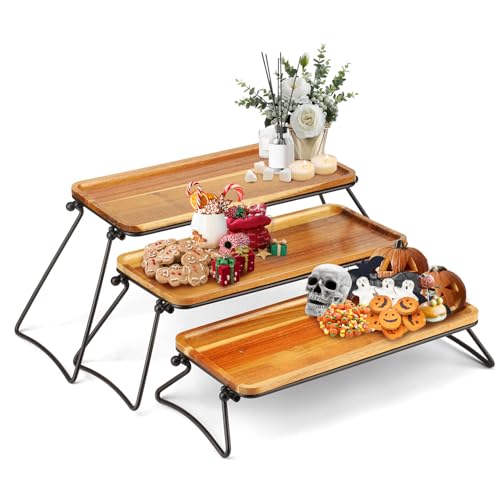 Manspdier Middle Size 3 Tier Cupcake Stand & Towers Serving Tray for Party, Acacia Wooden Dessert Table Display Set, Decorative Tiered Decor Small Chees Charcuterie Boards Rustic Wood Platters Trays