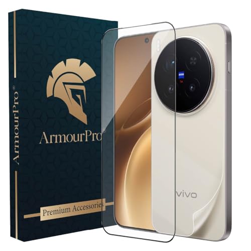 Image of ArmourPro Tempered Glass for Vivo X300 Pro with Back Clear Membrane Guard, Edge to Edge Screen Protector, Anti-Bubble, Anti-Fingerprint, Oil Resistant, Installation Kit | Black
