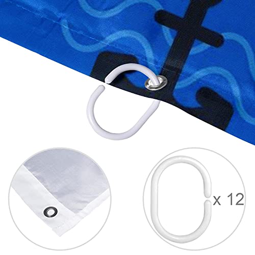 Rideau de douche bleu motif ancre nautique imperméable avec anneaux fixation baignoire - 5