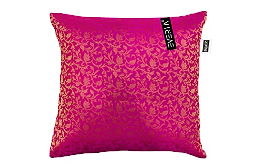 Image of Chanderi Zari Silk Designer Cushion Cover 300TC 16X16 inches (40x40 cms) (Pink)
