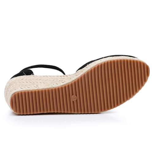 Image of Altxic Women's Closed Toe Canvas Ankle Strap Espadrilles Wedge Sandals