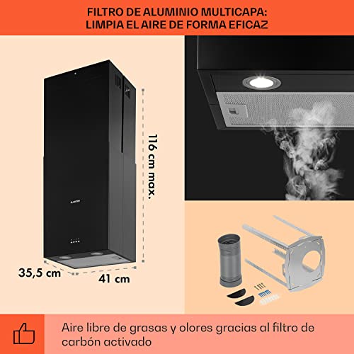 Klarstein-Structura-Campana-extractora-en-isla-Clase-A-Extraccion-Ventilacion-3-potencias-Caudal-641-mh-41-x-355-cm-LED-Apto-para-filtro-de-carbon-activo-Acero-inoxidable-Negro Klarstein-Structura-Campana-extractora-en-isla-Clase-A-Extraccion-Ventilacion-3-potencias-Caudal-641-mh-41-x-355-cm-LED-Apto-para-filtro-de-carbon-activo-Acero-inoxidable-Negro
