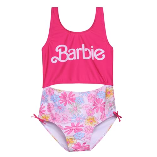 Barbie Little Girls UPF 50+ One Piece Bathing Suit Hot Pink
