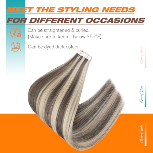 Image of Sunny Hair Human Hair Tape in Extensions Balayage 20Pcs for Graduation Days