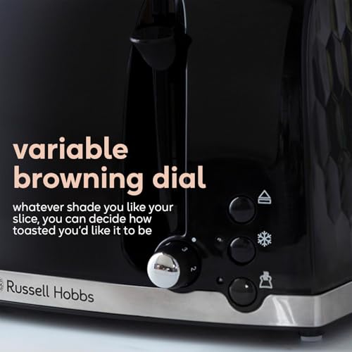 Russell Hobbs Honeycomb 4 Slice Toaster (Independent & Extra wide slots with high lift, 6 Browning levels, Frozen/Cancel/Reheat function, Removable crumb tray, 1500W, Black textured high gloss) 26071 - Image 2