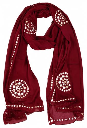Image of YOUTHQUAKE Plastic Mirror Work Embroidered Chiffon Dupatta for Women & Girls