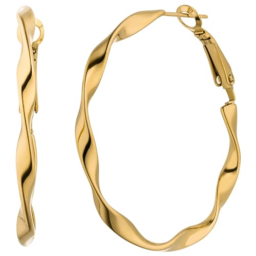 Jobo Damen-Ohrringe gedreht Edelstahl goldfarben 41 mm