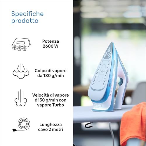 Braun TexStyle5 SI5006BL Ferro da Stiro a Vapore con 5 Anni Assistenza, Modalità ECOMODE, Tecnologia FreeGlide3D, Autospegnimento, vapore di 180g/min, serbatoio 300ml, manico aperto, blu - Immagine 4