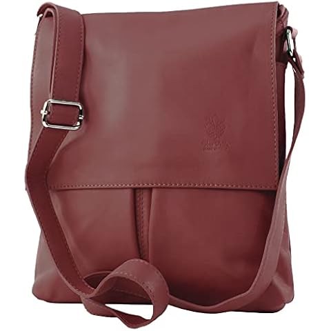 modamoda de ital. Shoulder Messenger bag ladies bag leather large T75, Colour:Bordeaux Cover