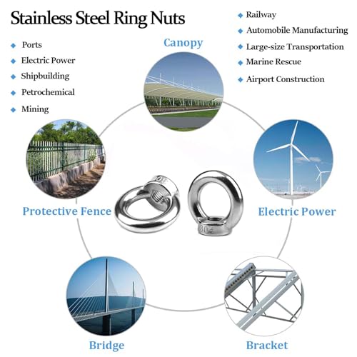 12 Stück Ringmutter M6, 304 Edelstahl, Hebegeräte Zubehör Seilmontage Hebezubehö,für Hubringmutter for Befestigen Sie hängende Ornamente, Blumentöpfe, Schaukelständer usw