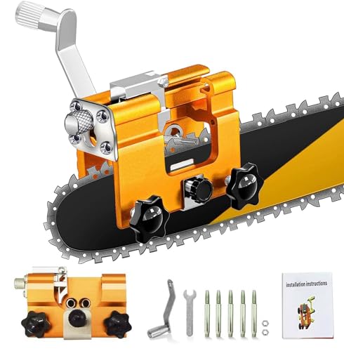 Ling-Luo Chainsaw Sharpener,Chainsaw Vise and Hand-Cranked Chainsaw Sharpening Jig Kit,Portable Chainsaw Chain Sharpening Jig for All Chain Saws and Electric Saws, with 5 Grinding Rod