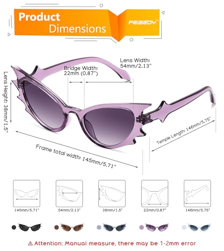 FEISEDY Women Men Cat Eye Sunglasses Bat Shades, Women's Funny Party Sunglasses for Halloween B91654