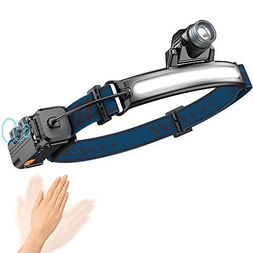LED Headlamps Rechargeable 1000 Lumens 270° Wide Beam Motion Sensor Headlights 6 Light Modes Zoomable 90° Adjustable LED Flashlights IPX4 Waterproof Lightweight Head Lamps for Camping Hiking