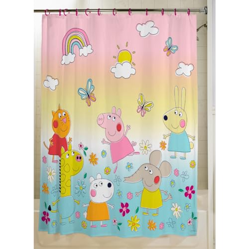 Image of Peppa Pig 13-Piece Shower Curtain Set, 72 x 72 Inch Fabric Curtain with Hooks, Bathroom Decor, Machine Washable, (100% Officially Licensed Product) by Franco Collectibles