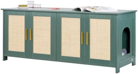 VEVOR Katzenschrank, 1200x450x500 mm, Katzentoilette mit 4 Rattantüren & 2 Eingängen, Katzenklo Schrank für den Innenbereich, Katzenhaus passend für die meisten Katzentoiletten, gr
