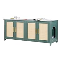 VEVOR Katzenschrank, 1200x450x500 mm, Katzentoilette mit 4 Rattantüren & 2 Eingängen, Katzenklo Schrank für den Innenbereich, Katzenhaus passend für die meisten Katzentoiletten, grün