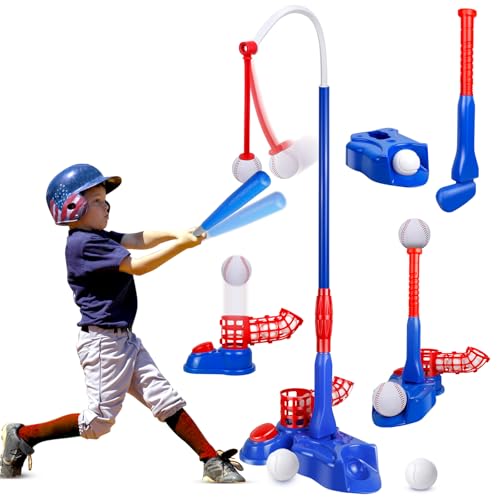Mukum 4-in-1 Tee Ball Set for Kids, Adjustable T Ball Set Stand with 6 Balls - Perfect Outdoor Toys...