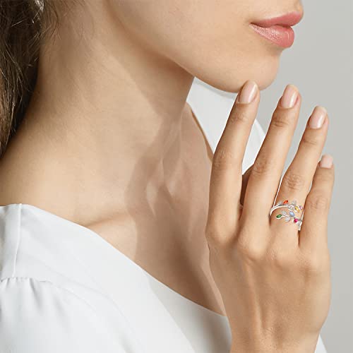 PRAYMOS 925 Sterling Silver Dainty Leaf Rings Rainbow Adjustable Open Ring for Women Cubic Zirconia Tree Jewelry Gifts for Women2