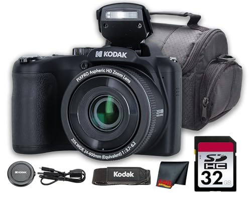Kodak (�R�_�b�N) PIXPRO AZ255 �f�W�^���J����(�u���b�N) | 16MP�Z���T�[�A25�{���w�Y�[���A24mm�L�p�����Y & ���w����u���␳ | ���s�⋗���ʐ^�ɍœK (AZ255BK) + 32GB �J�[�h + �o�b�O + �z
