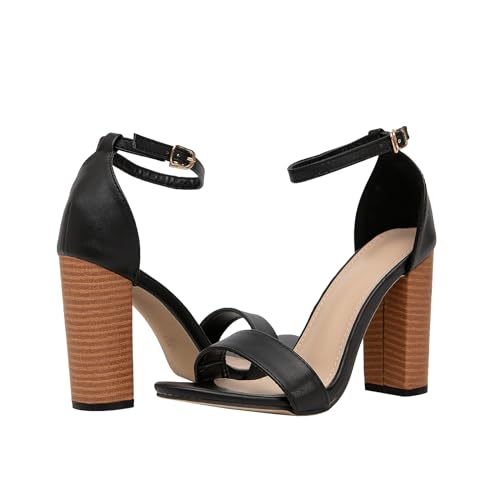 Jeesay Women's Block High Heeled Sandals Sexy Ankle Strap Open Toe Grain Heels Party Summer Dress Shoes2